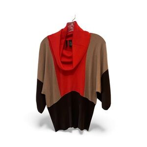 New Directions Red and Brown Cowl Neck Sweater